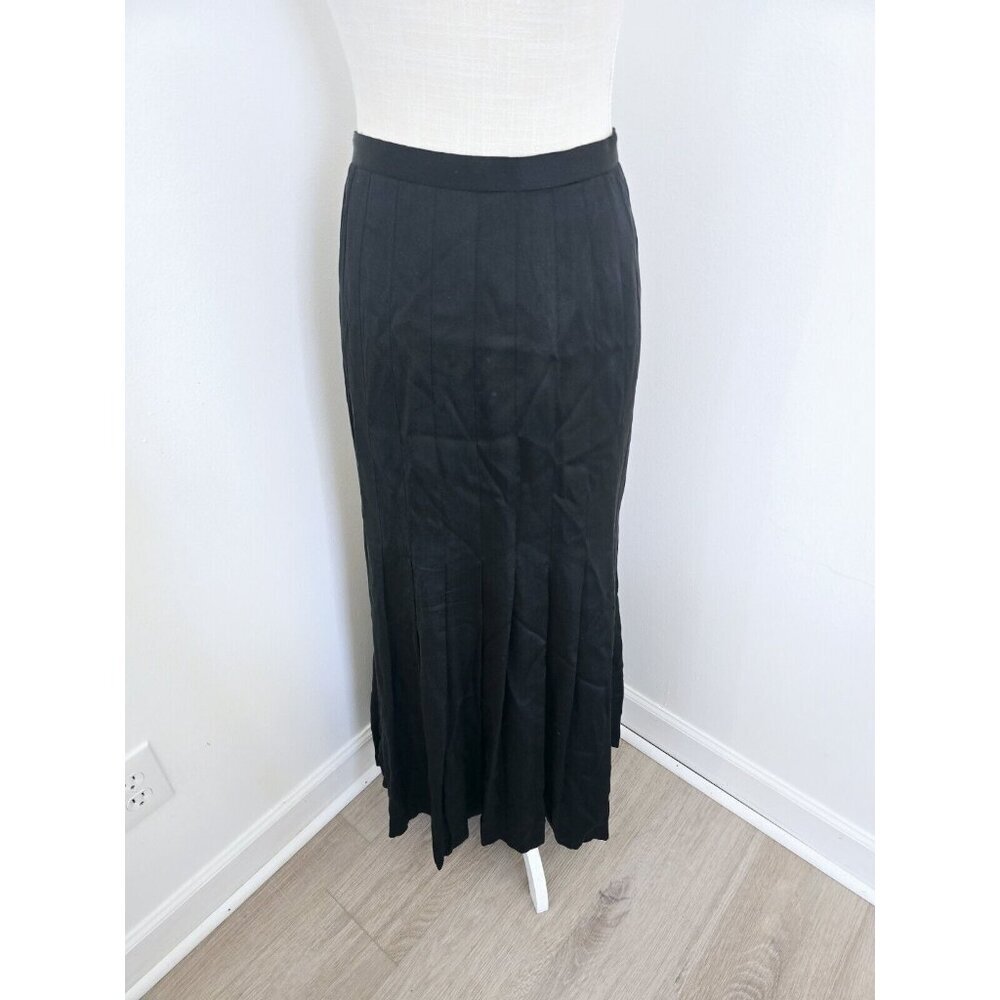 Chanel Vintage Silk Satin Black Pleated High Rise Waisted France Maxi Skirt 40 M - Picture 6 of 10